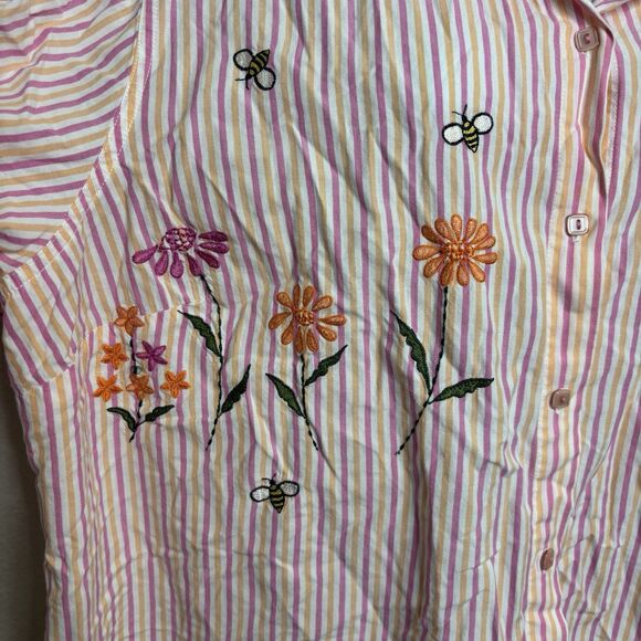 Vintage 90s White Stag white Pink orange striped button down top 22/24W - Picture 2 of 7